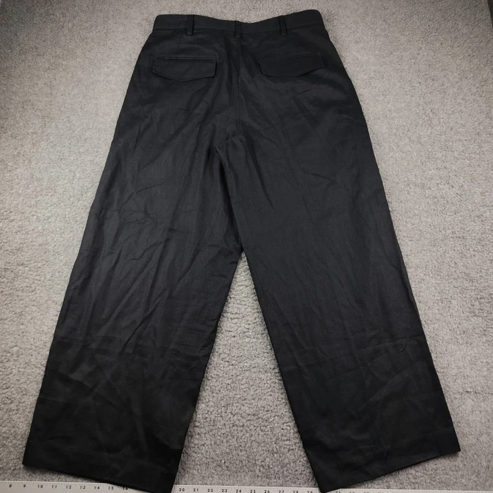 Banana Republic Pants Sz 12P Linen Blend Black Pleated Wide Leg Stretch EUC